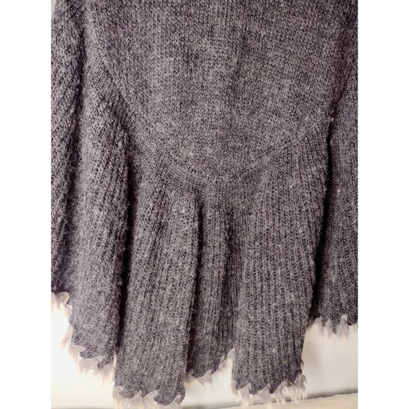 Cache Wool Blend Open Front Cardigan Sweater M Peplum Faux Fur Trim Gray - Picture 4 of 6